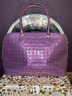 VTG Arcadia Italian Leather Purple Patent Dome Satchel Handbag - Women